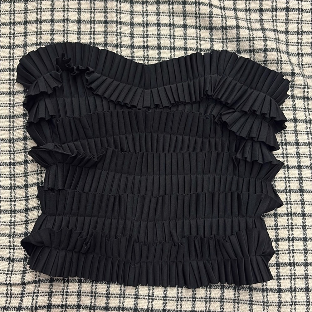 Anthropologie ruffled strapless top, black, small